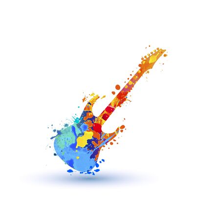 Electric guitar vector icon. Watercolor splash paint symbolのイラスト素材