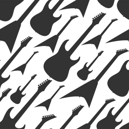 Seamless vector pattern of electric guitar black on whiteのイラスト素材