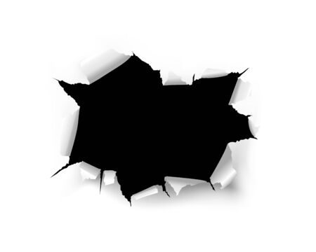 Vector torn black hole on a white background of a paper sheetのイラスト素材