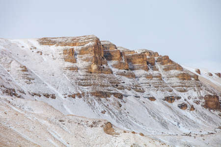 Bermamyt plateau view from below. Karachay-Cherkessia, Russia. Caucasus Mountains winter landscapeの写真素材