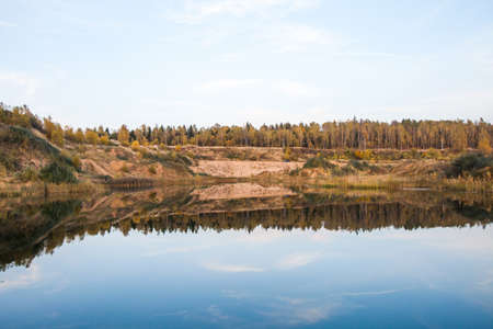 Flooded overgrown sand pit near Sychevo Volokolamsk district of Moscow region. Russiaの写真素材