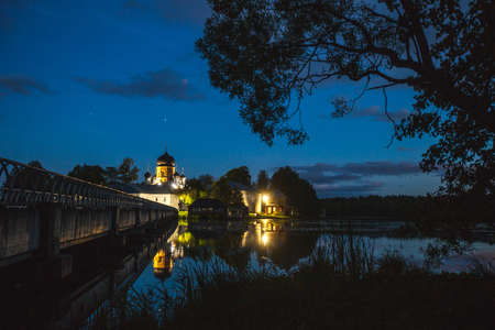 Pokrovskaya Holy Vvedenskaya island Pustyn - Orthodox nunnery. Vladimir region, Russia. Night landscapeの写真素材