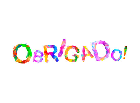Inscription in Portuguese: Thank You - obrigado. Triangular vector lettersのイラスト素材