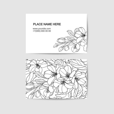 Visit card vector template with apple tree flowersのイラスト素材