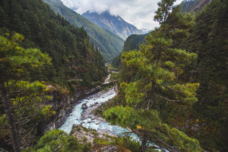 Bhote-Khosi river valley, Nepal. Himalayan mountain landscapeの写真素材