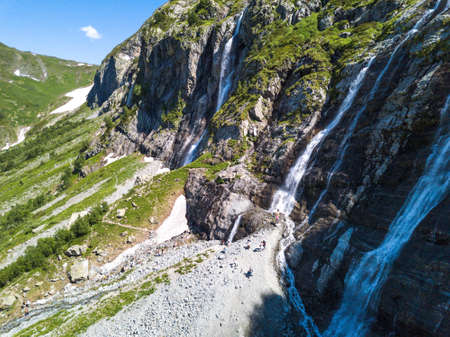 Sofia waterfalls, Arkhyz, Karachay-Cherkessia landscape. Russiaの写真素材