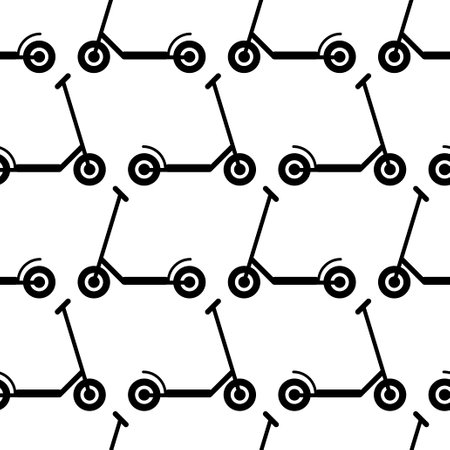 Seamless vector pattern of black scooter on white backgroundのイラスト素材