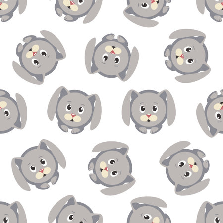 Seamless vector pattern of gray circle rabbitのイラスト素材