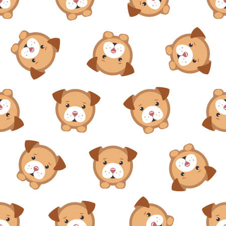 Dog circle vector seamless pattern. Flat puppy on white backgroundのイラスト素材
