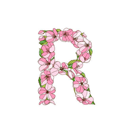 Letter R of apple tree flowers. vector alphabetのイラスト素材