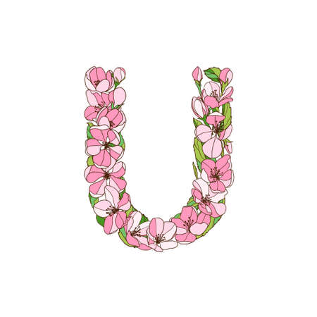 Letter U of apple tree flowers. vector alphabetのイラスト素材