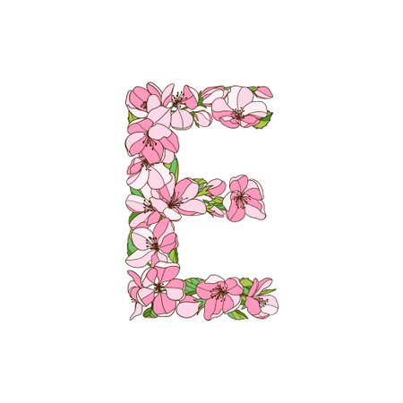 Letter E of apple tree flowers. vector alphabetのイラスト素材