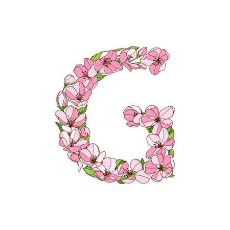 Letter G of apple tree flowers. vector alphabetのイラスト素材