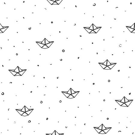 Seamless vector pattern of paper boats on white backgroundのイラスト素材
