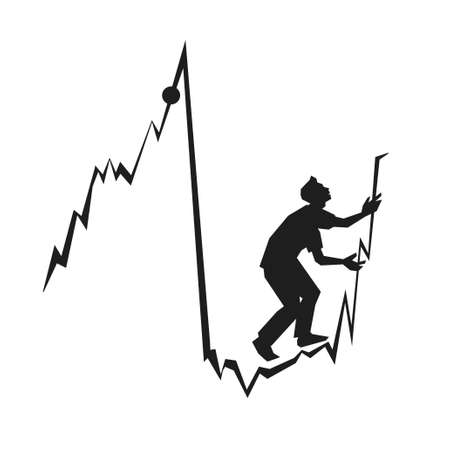Silhouette of a Man at the investment chart hopes that the stock price will go upのイラスト素材
