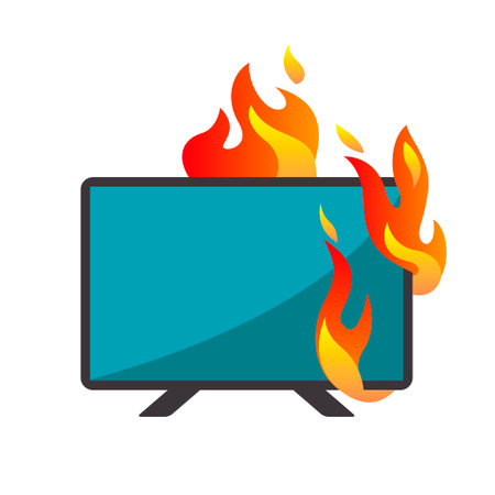 Burning TV icon. Television on fire vector symbolのイラスト素材