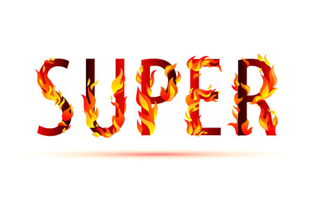SUPER. Vector burning word. Symbol with flaming fireのイラスト素材