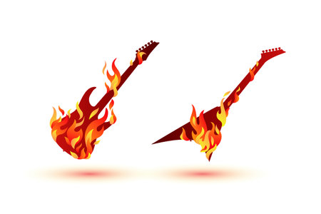 Burning guitar vector icon. Musical symbol of flaming fireのイラスト素材