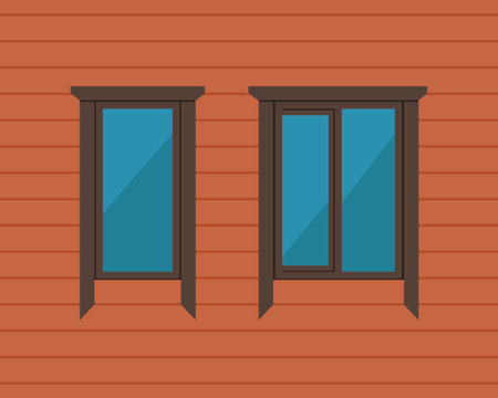 laconic platbands on the windows of a wooden houseのイラスト素材