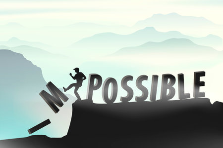 Man turns impossible into possible by pushing letters off a cliffのイラスト素材