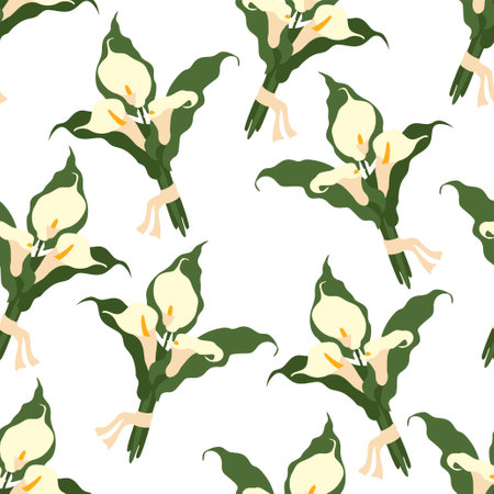 Vector flat seamless pattern of Calla flowers bouquetsのイラスト素材