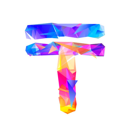 Tenge vector currency symbol of colorful trianglesのイラスト素材