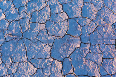 cracked dried desert soil background top viewの写真素材