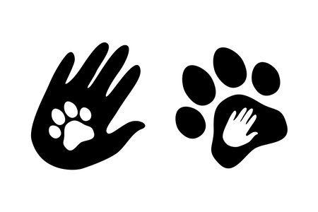 Animal care vector symbols. Hand and paw iconsのイラスト素材