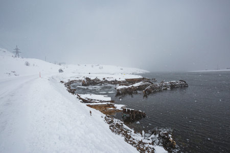 Ship graveyard near Triberka. Murmansk region, Russia