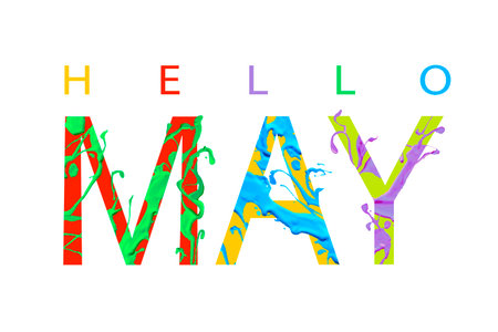 Hello May. Vector card with colorful letters of paintのイラスト素材
