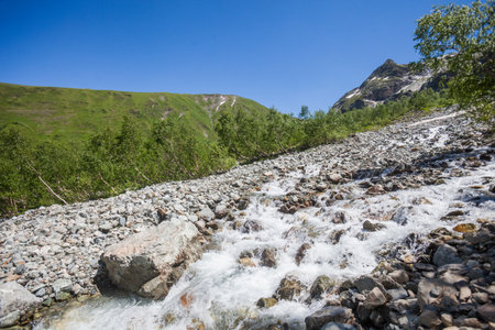 Sofia river near Sofia waterfalls, Arkhyz, Karachay-Cherkessia landscape. Russiaの写真素材