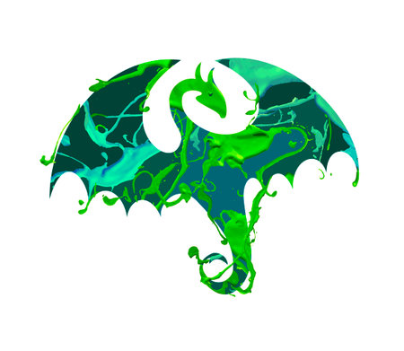 Green dragon sign. Symbol of 2024 year. vector silhouette of paint. Icon on white backgroundのイラスト素材