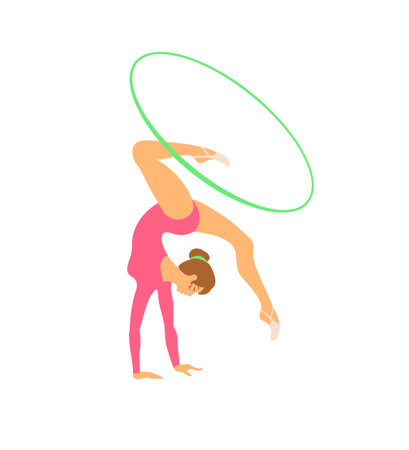 Rhythmic gymnastics girl with hoop. Vector dancerのイラスト素材