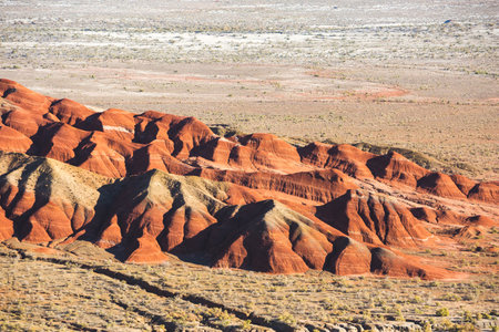 Red clay mountains. Altyn Emel aerial view landscape, Kazakhstanの写真素材