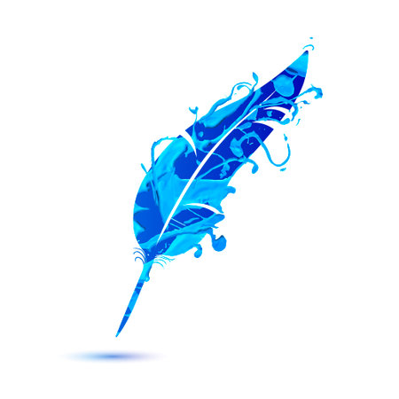 Vector pen feather Symbol of blue paint on a white backgroundのイラスト素材