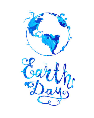 EARTH DAY. April 22. Blue paint. hand writtenのイラスト素材