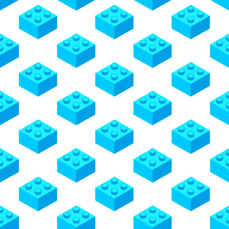 Seamless vector pattern of blue toy constructor blocksのイラスト素材