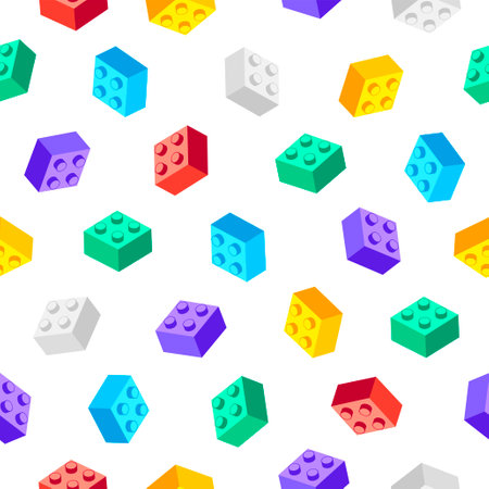 Seamless vector pattern of multicolored toy constructor blocksのイラスト素材