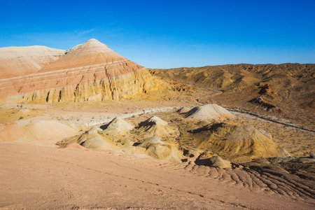 Multicolored Aktau mountains in the Altyn Emel National Park. Kazakhstan landscapeの写真素材