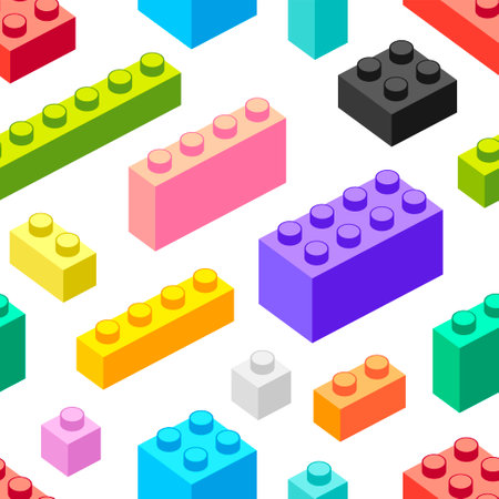 Seamless vector pattern of multicolored toy constructor blocksのイラスト素材