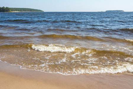 Sandy beach on the Koyonsaari Island. Ladoga Lake. Karelia Republic summer landscape, Russiaの写真素材
