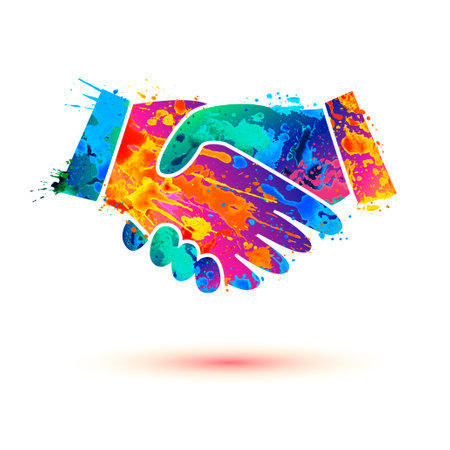 handshake sign. Agreement, deal vector symbol of splash paintのイラスト素材
