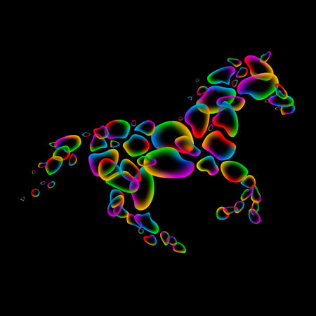 Horse vector icon of rainbow bubbles on black backgroundのイラスト素材