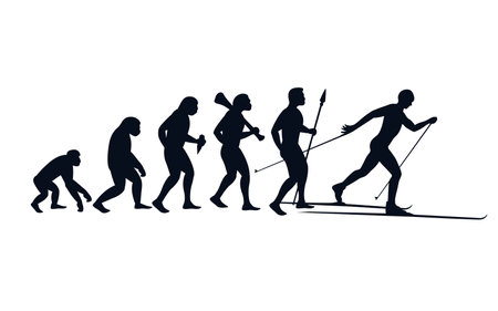 Evolution from primate to skier. Vector sports creative illustrationのイラスト素材