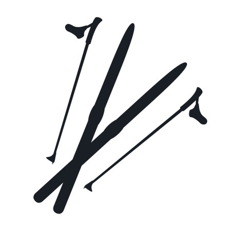 Ski poles with cross-country skis symbol. vector icon black on whiteのイラスト素材