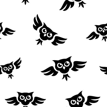 Eagle owl black and white vector seamless patternのイラスト素材