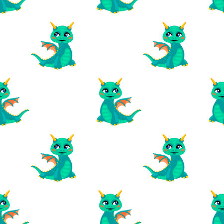 Seamless pattern of cute dragonsのイラスト素材