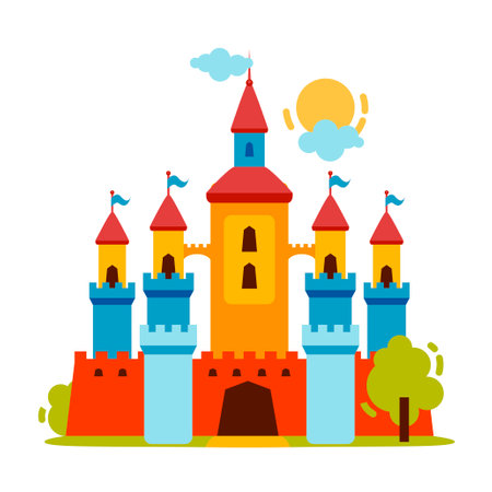 Fairy tale castle. Cute colorful fortress.のイラスト素材