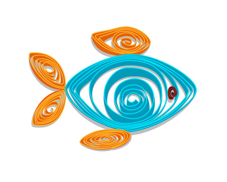 Paper fish using quilling technique. Vector illustrationのイラスト素材