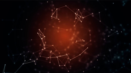 ill - Red abstract plexus background for presentations, logo with moving elements